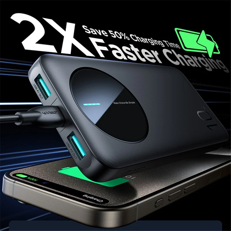 JOYROOM JR-PBF12 10000mAh Power Bank Ultra-Thin Type-C Dual Way Charging Phone External Battery - Black