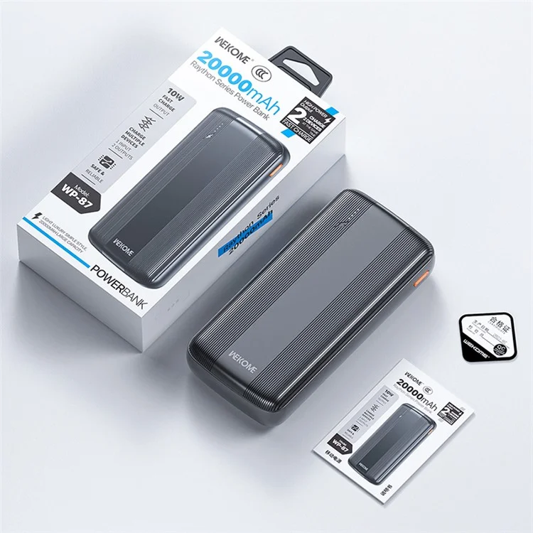WEKOME WP-87 Raython Series Power Bank 20000mAh Portable Phone Charger Battery Pack - Black