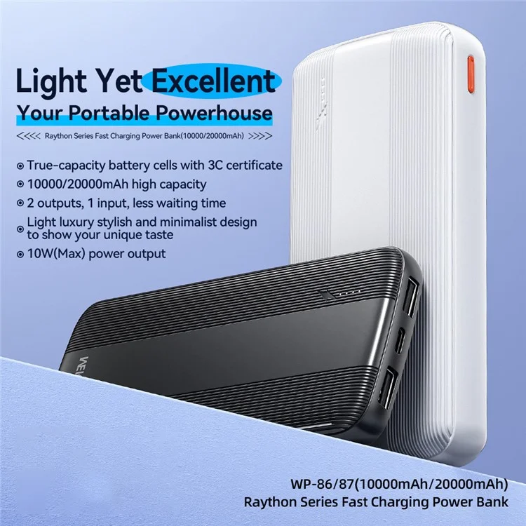 WEKOME WP-86 Raython Series Portable Charger Power Bank 10000mAh External Battery Pack - Black