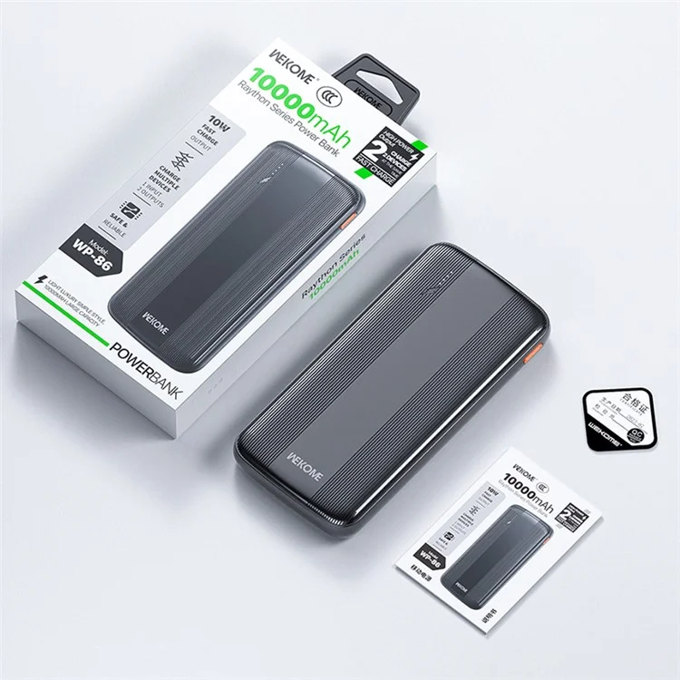 WEKOME WP-86 Raython Series Portable Charger Power Bank 10000mAh External Battery Pack - Black