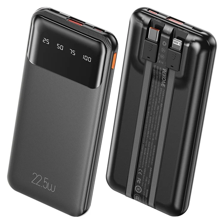 WEKOME WP-63 Batteria esterna da 10000mAh con ricarica rapida a 22,5W e 4 porte di uscita - Nero 