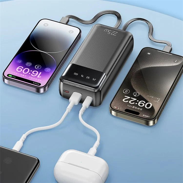 WEKOME WP-63 Batteria esterna da 10000mAh con ricarica rapida a 22,5W e 4 porte di uscita - Nero 