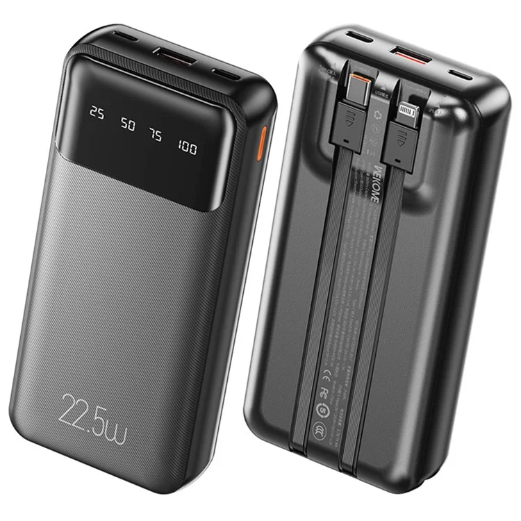 WEKOME WP-64 22.5W Super Fast Charging Power Bank 20000mAh Portable Phone Charger Battery Pack with 2 Cables - Black