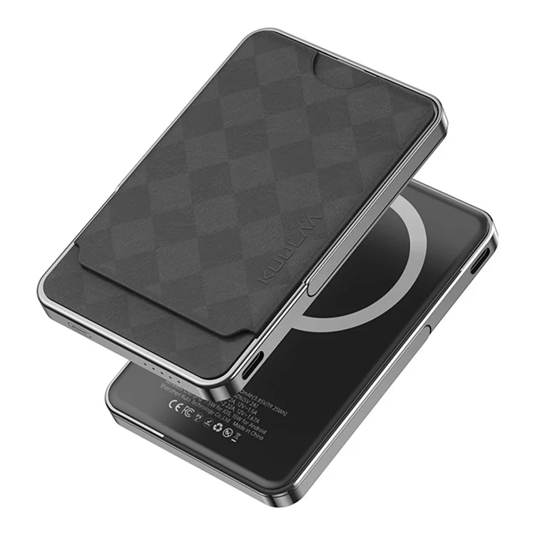 KUULAA KL-YD59 5000mAh Magnetisches Powerbank Ladegerät für Mobiltelefone mit Ständer+Kartensteckplatz - Schwarz