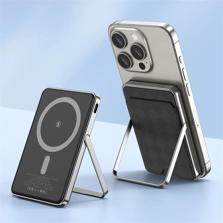 KUULAA KL-YD59 5000mAh Magnetisches Powerbank Ladegerät für Mobiltelefone mit Ständer+Kartensteckplatz - Schwarz