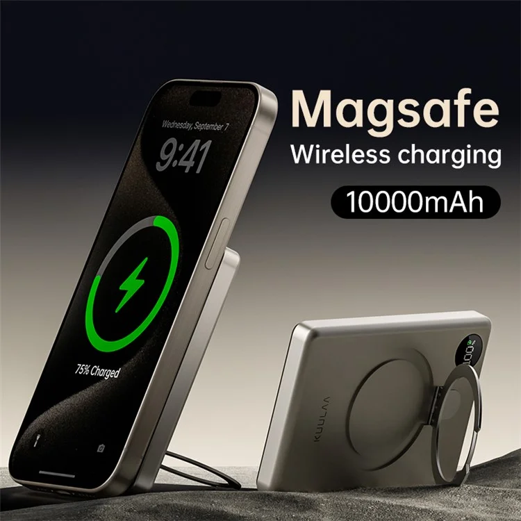 KUULAA KL-YD60 Kickstand 10000mAh Power Bank Phone Back Magnetic Absorption Charger - Dark Grey