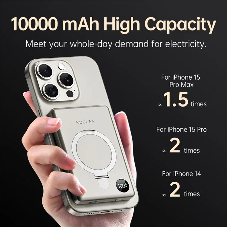KUULAA KL-YD60 Kickstand 10000mAh Power Bank Phone Back Magnetic Absorption Charger - Dark Grey