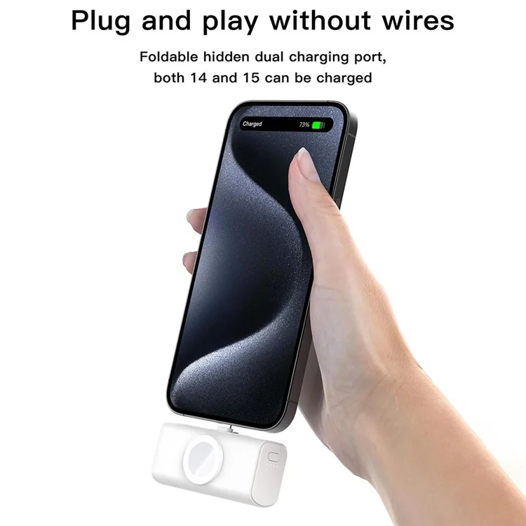Powerbank P6 Type-C / Plug 8-Pin 5000mAh, Carregador Sem Fio para Smartwatch - Preto
