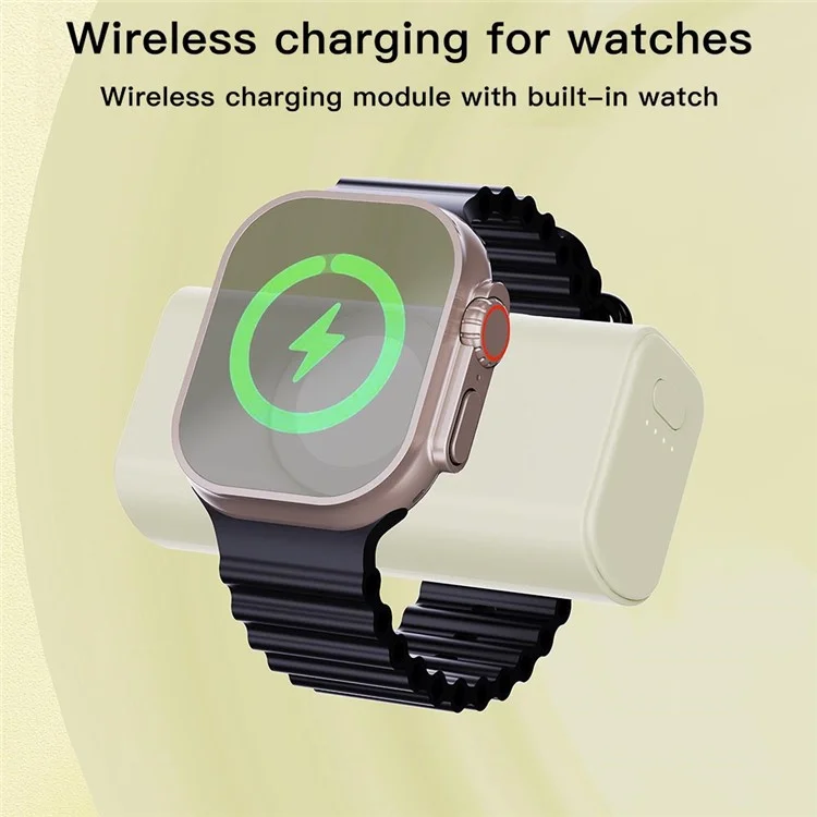 Powerbank P6 Type-C / Plug 8-Pin 5000mAh, Carregador Sem Fio para Smartwatch - Preto