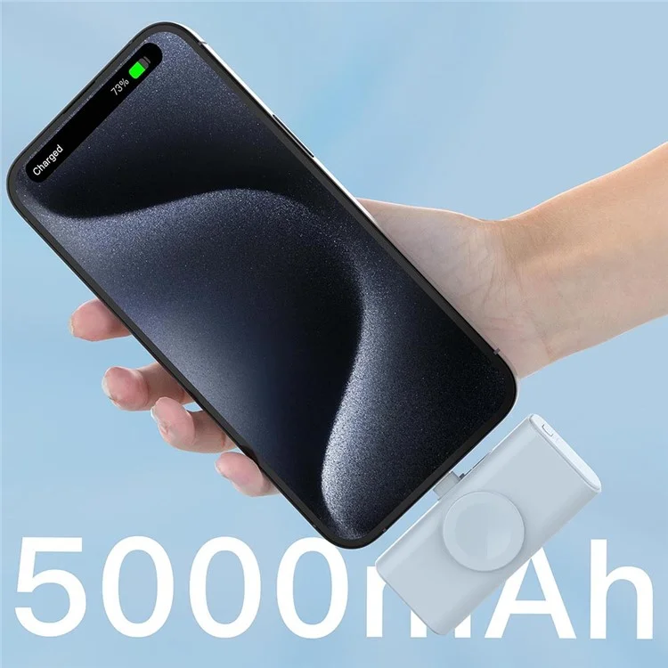 Powerbank P6 Type-C / Plug 8-Pin 5000mAh, Carregador Sem Fio para Smartwatch - Preto