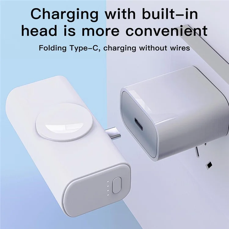 Powerbank P6 Type-C / Plug 8-Pin 5000mAh, Carregador Sem Fio para Smartwatch - Preto
