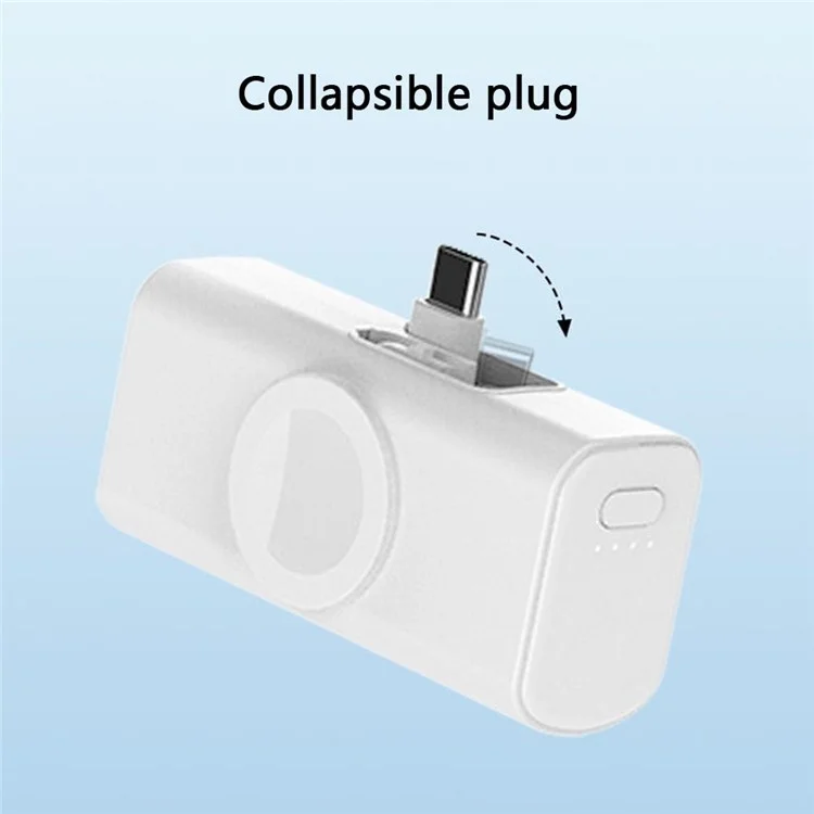 Powerbank P6 Type-C / Plug 8-Pin 5000mAh, Carregador Sem Fio para Smartwatch - Preto