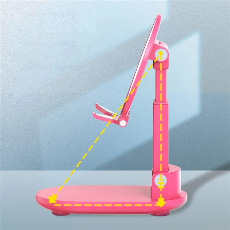 Foldable Mobile Phone Holder Adjustable Height Desktop Phone Bracket Stand with Makeup Mirror - Lake Blue