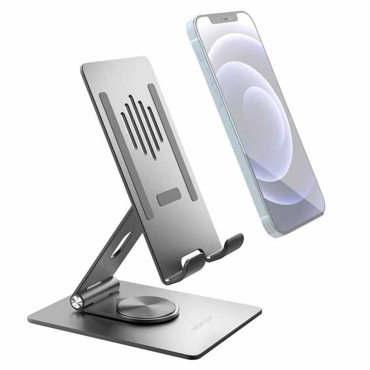 MOMAX KH5 360-degree Rotating Foldable Phone Stand for Desktop Portable Phone Holder Support Adjustable View Angle Compatible with iPhone/iPad - Space Grey