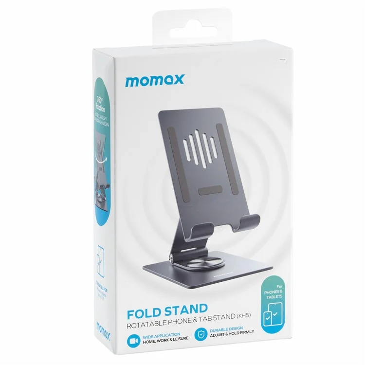 MOMAX KH5 360-degree Rotating Foldable Phone Stand for Desktop Portable Phone Holder Support Adjustable View Angle Compatible with iPhone/iPad - Space Grey