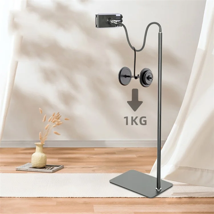 Supporto per tablet da pavimento da 175 cm con supporto per telefono cellulare con collo di cigno flessibile, base stabile e rotazione a 360 gradi, supporto per telefono pigro compatibile con iPhone iPad per live streaming