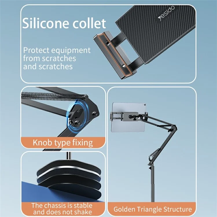 YESIDO C295 Holder Floor Stand Aluminum Alloy Lazy Phone Phone Bracket