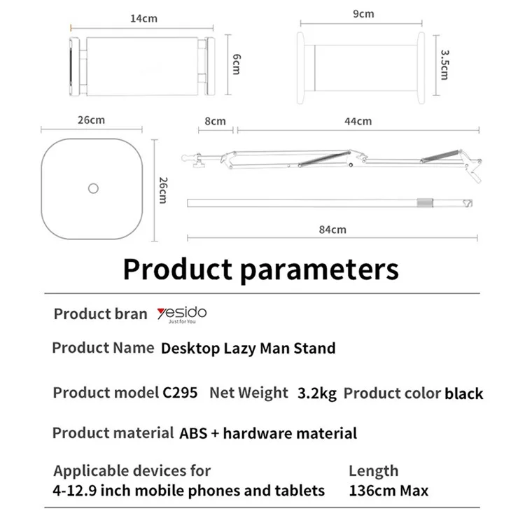 YESIDO C295 Holder Floor Stand Aluminum Alloy Lazy Phone Phone Bracket