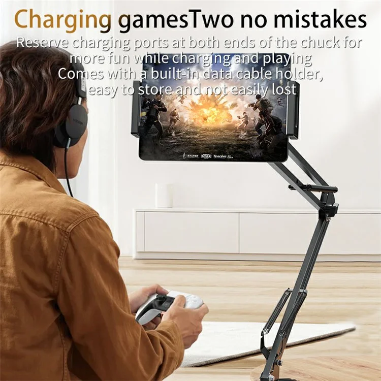 YESIDO C296 Adjustable Aluminum Alloy Arm Lazy Phone Tablet Holder Stand Bedside Desk Clip-On Bracket