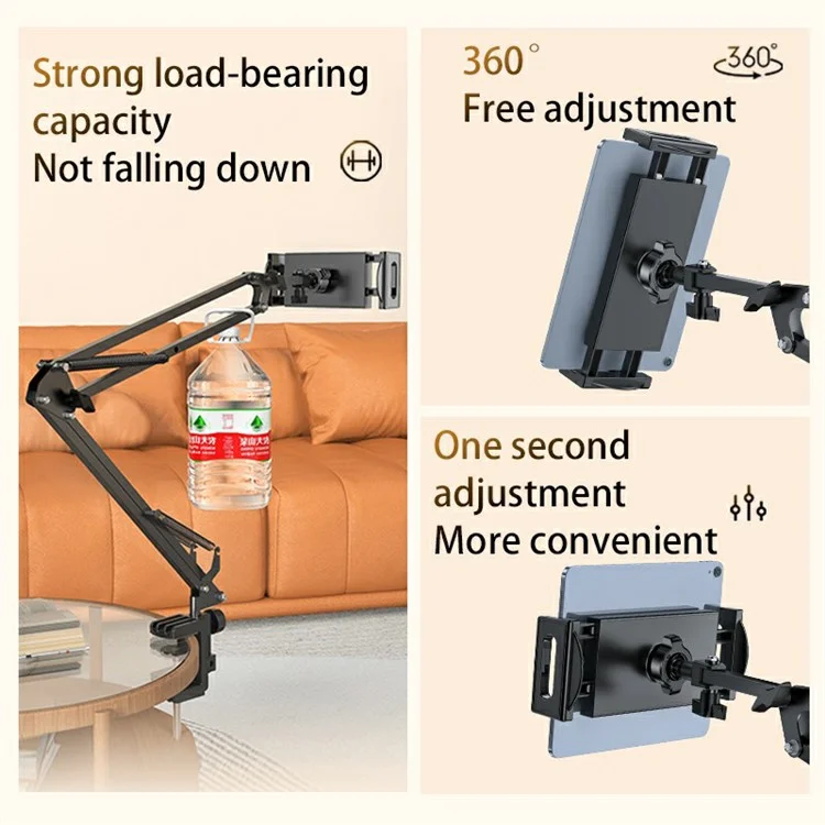 YESIDO C296 Adjustable Aluminum Alloy Arm Lazy Phone Tablet Holder Stand Bedside Desk Clip-On Bracket