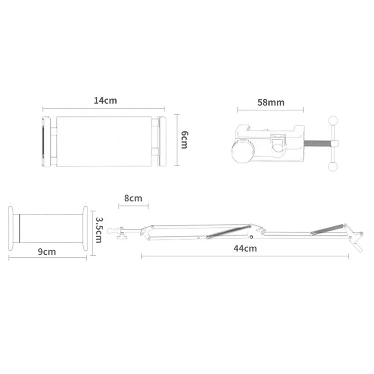 YESIDO C296 Adjustable Aluminum Alloy Arm Lazy Phone Tablet Holder Stand Bedside Desk Clip-On Bracket