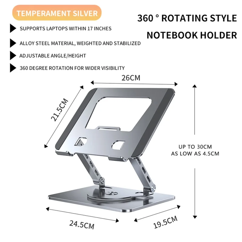 Suporte de Laptop Dobrável de Aço Carbono YY-J29 com Dissipação de Calor Rotativo - Prata