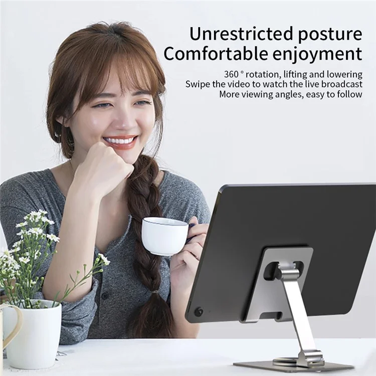 YY-022 Desktop Phone Tablet Holder Stand 360-Grad drehbarer Aluminiumlegierungs-Halter - Schwarz