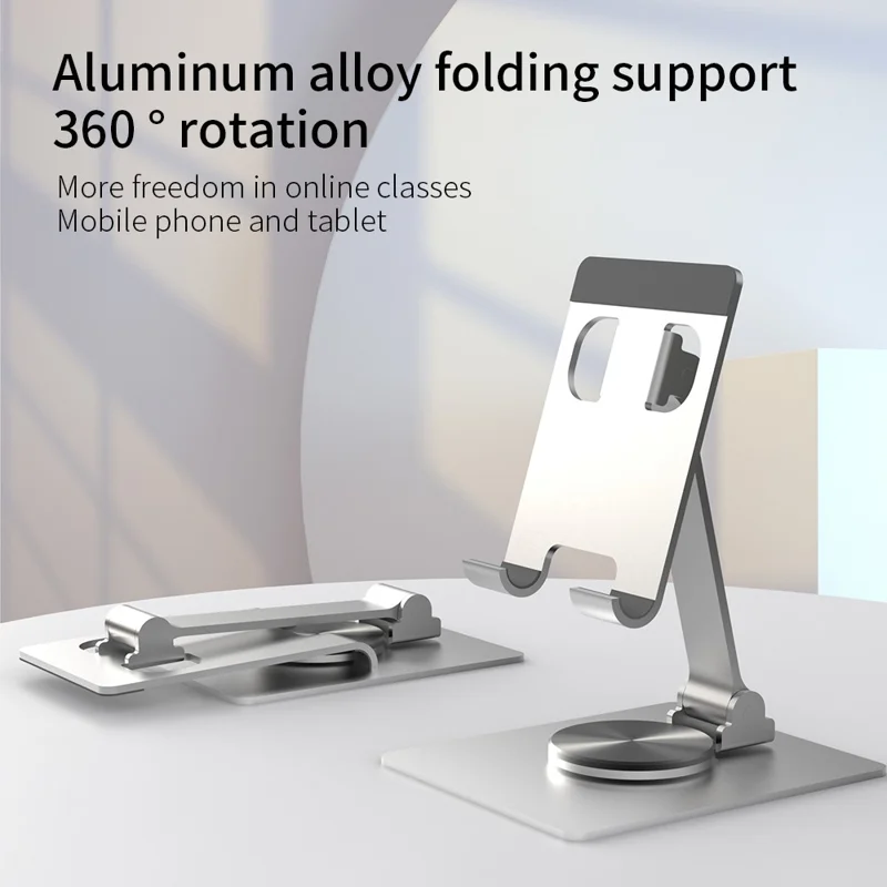 YY-022 Desktop Phone Tablet Holder Stand 360-Degree Rotatable Aluminum Alloy Bracket - Grey