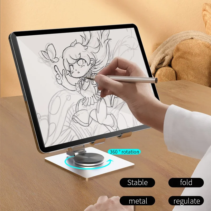 YY-022 Desktop Phone Tablet Holder Stand 360-Degree Rotatable Aluminum Alloy Bracket - Grey