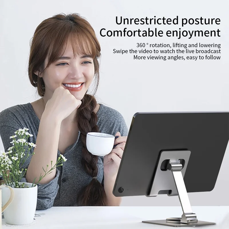 YY-022 Desktop Phone Tablet Holder Stand 360-Degree Rotatable Aluminum Alloy Bracket - Grey