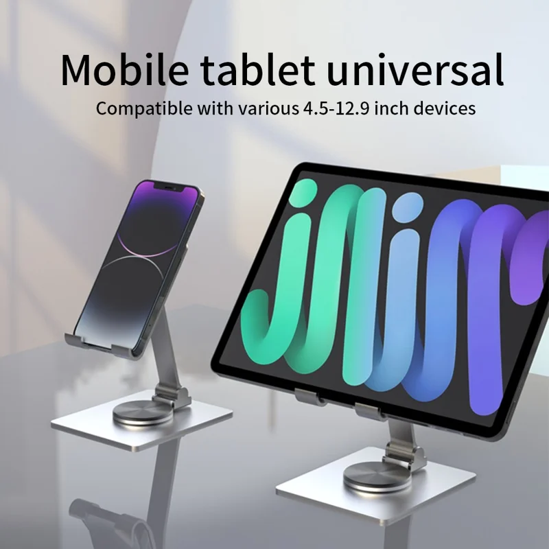 YY-022 Desktop Phone Tablet Holder Stand 360-Degree Rotatable Aluminum Alloy Bracket - Grey