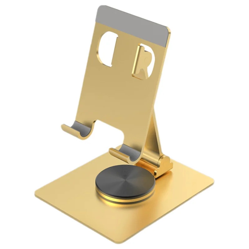YY-022 Desktop Phone Tablet Holder Stand 360-Degree Rotatable Aluminum Alloy Bracket - Gold