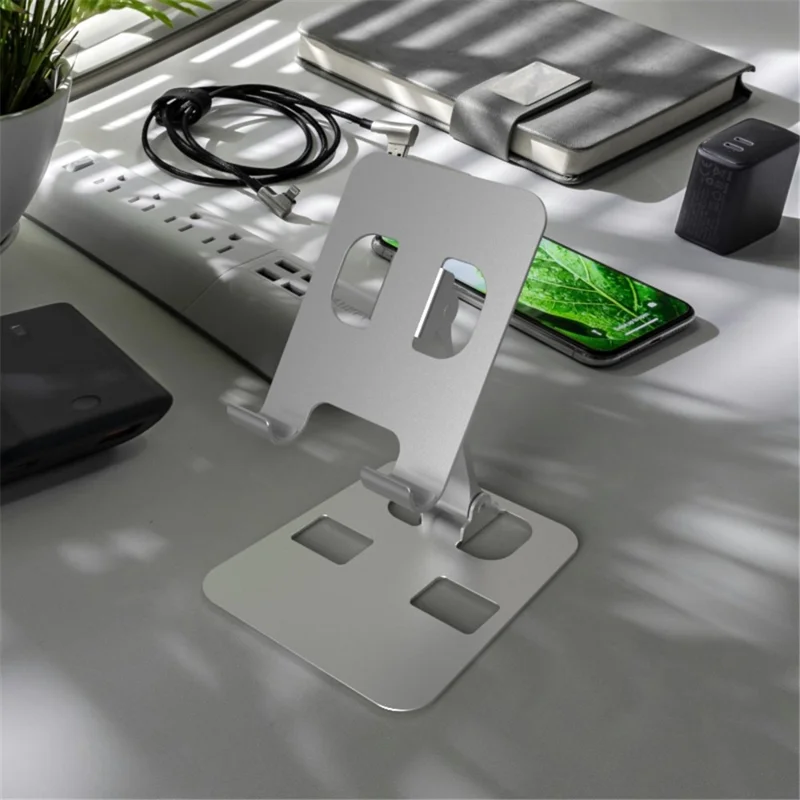 YY-026 Foldable Desktop Stand Aluminum Alloy Bracket for 4.5-11cm Mobile Phones - Silver Grey
