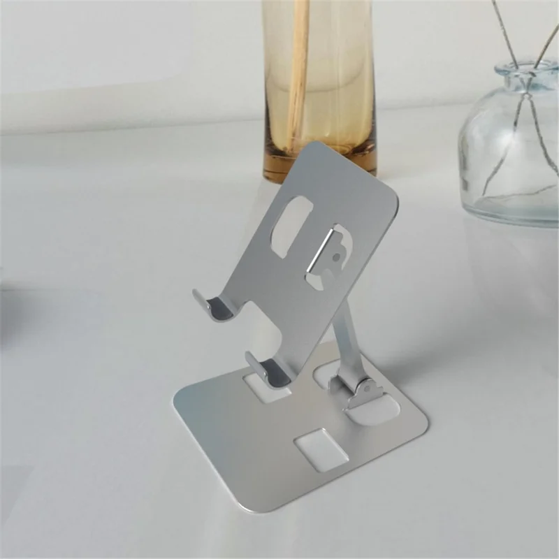 YY-026 Foldable Desktop Stand Aluminum Alloy Bracket for 4.5-11cm Mobile Phones - Silver Grey
