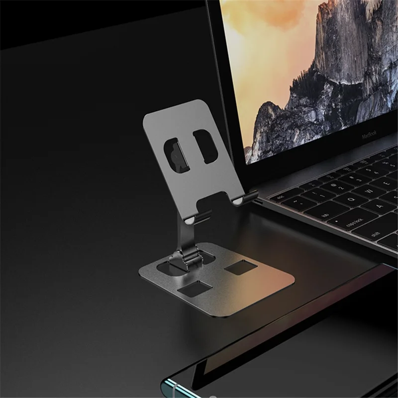 YY-026 Foldable Desktop Stand Aluminum Alloy Bracket for 4.5-11cm Mobile Phones - Silver Grey