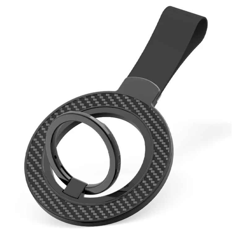 Magnetischer Handyring-Halter kompatibel mit MagSafe-Handyhalterung mit Fingergriff-Schlaufe und Ständer - Schwarz+Schwarz