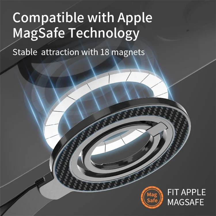 Magnetischer Handyring-Halter kompatibel mit MagSafe-Handyhalterung mit Fingergriff-Schlaufe und Ständer - Schwarz+Schwarz