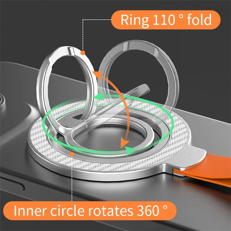 Magnetischer Handyring-Halter kompatibel mit MagSafe-Handyhalterung mit Fingergriff-Schlaufe und Ständer - Schwarz+Schwarz
