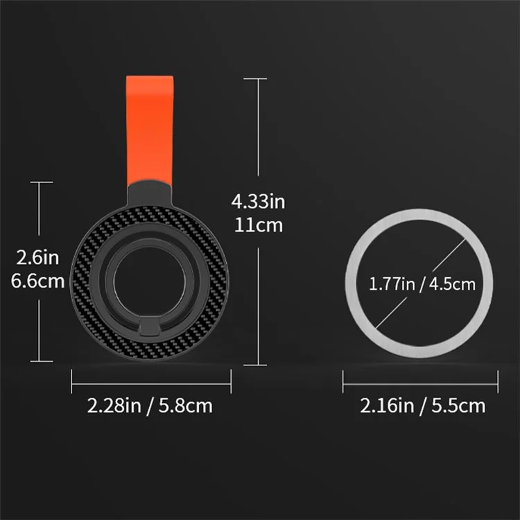 Magnetischer Handyring-Halter kompatibel mit MagSafe-Handyhalterung mit Fingergriff-Schlaufe und Ständer - Schwarz+Schwarz
