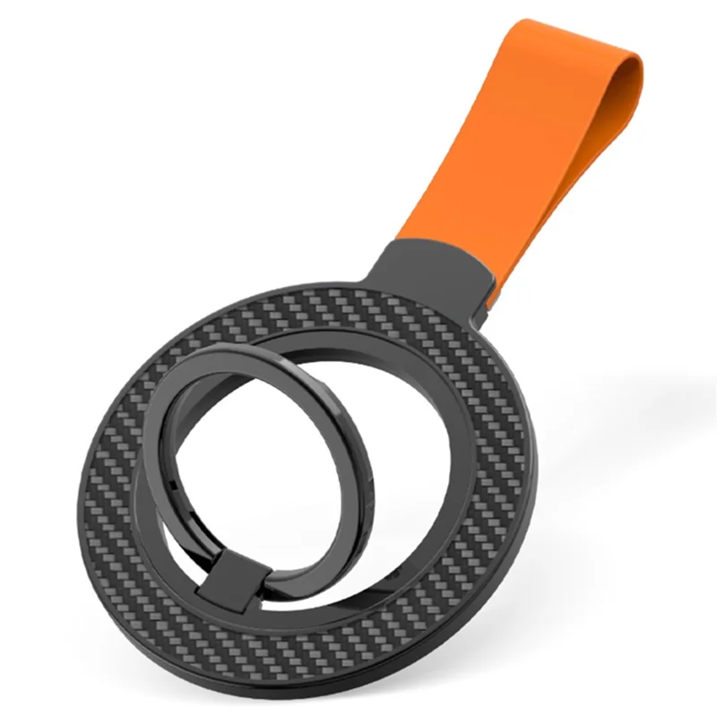 Magnetic Phone Ring Holder Cell Phone Finger Grip Strap Kickstand - Black+Orange