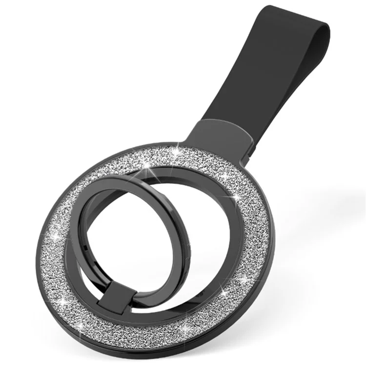 Magnetic Phone Ring Holder Glittery Finger Grip Phone Back Kickstand Compatible with MagSafe - Black Silver / Black