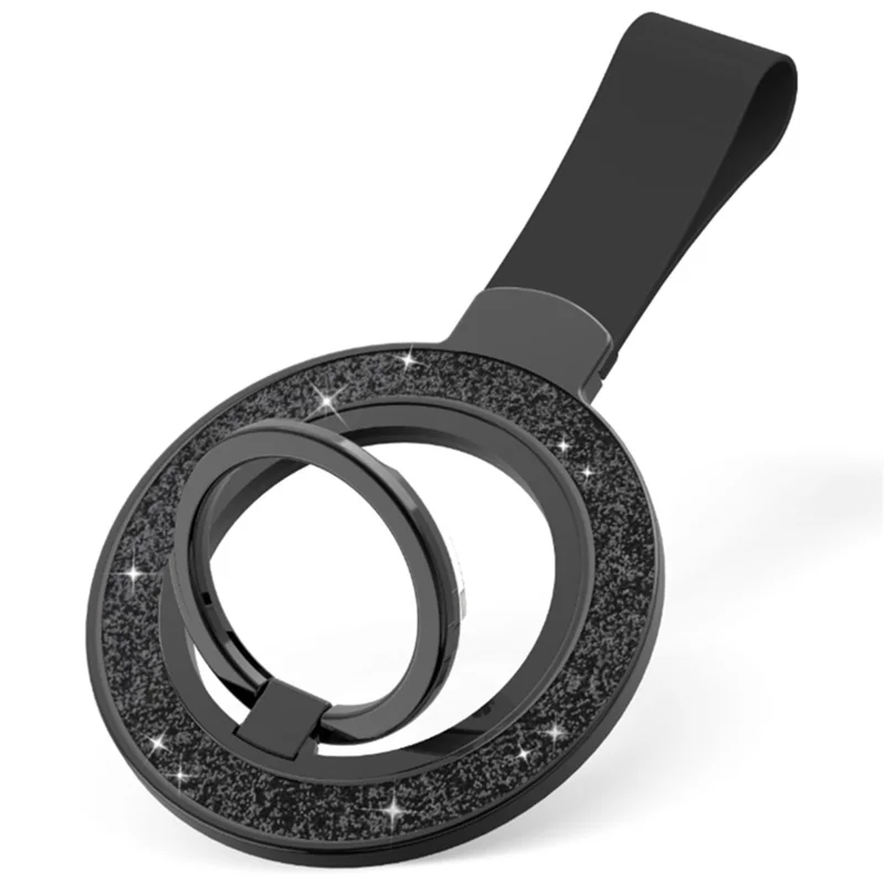 Magnetic Phone Ring Holder Glittery Finger Grip Phone Back Kickstand - Black / Black