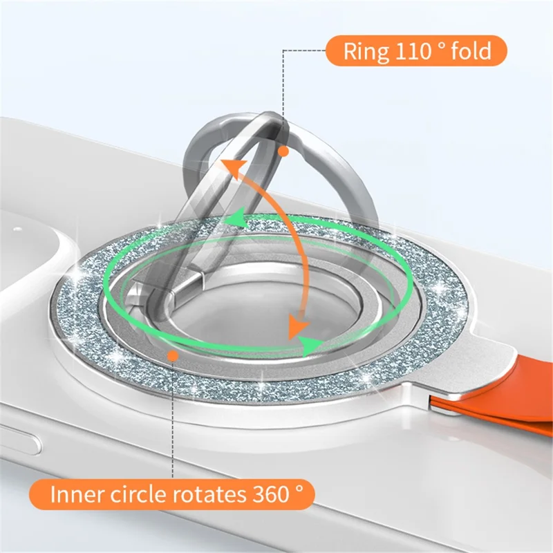 Magnetic Phone Ring Holder Glittery Finger Grip Phone Back Kickstand - Black / Black