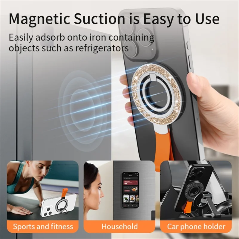 Magnetic Phone Ring Holder Glittery Finger Grip Phone Back Kickstand - Black / Black