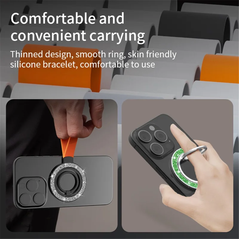 Magnetic Phone Ring Holder Glittery Finger Grip Phone Back Kickstand - Black / Black