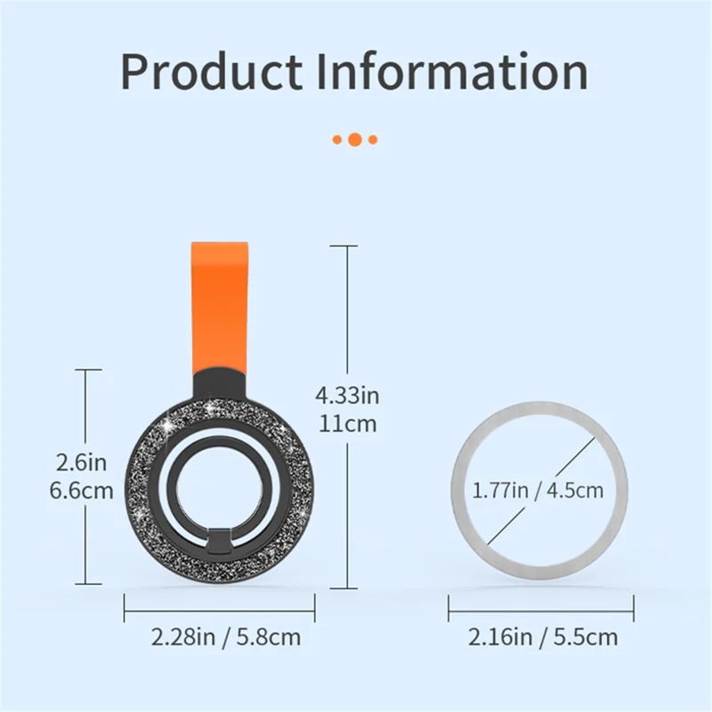 Magnetic Phone Ring Holder Glittery Finger Grip Phone Back Kickstand - Black / Black