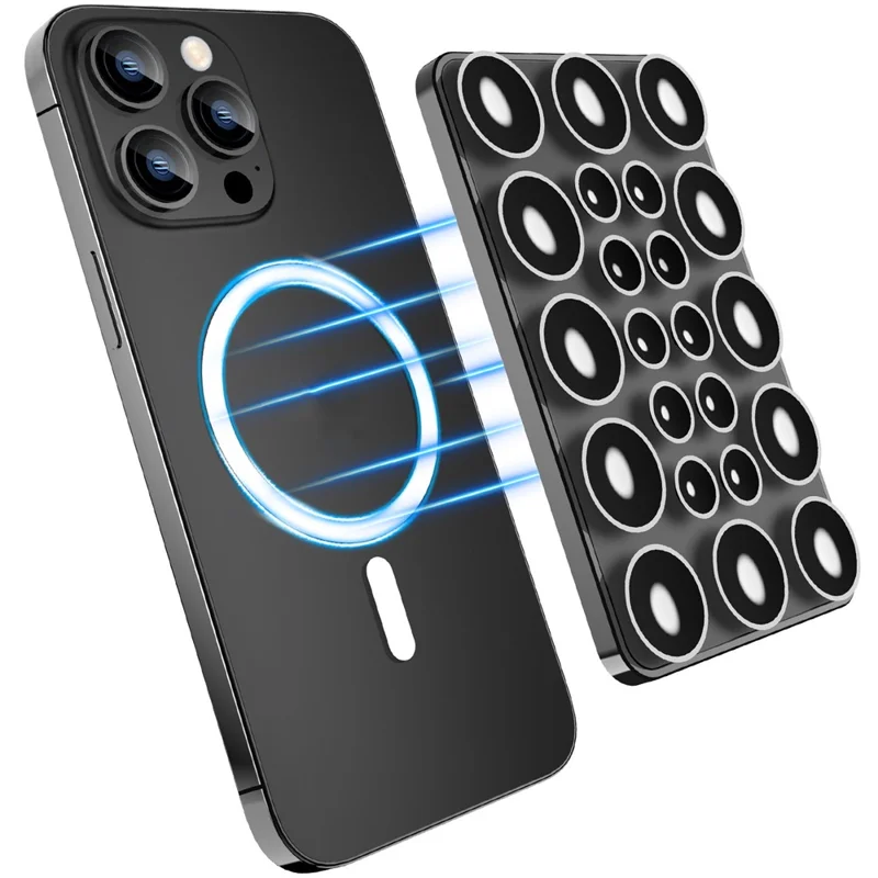 Magnetic Suction Cup Phone Mount Double-Sided Silicone Suction Phone Holder - Black