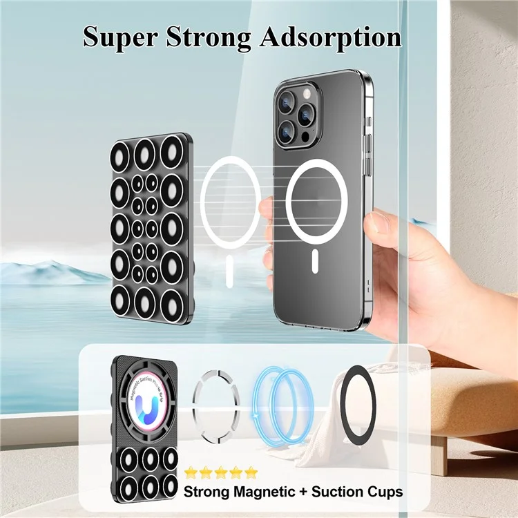 Magnetic Suction Cup Phone Mount Double-Sided Silicone Suction Phone Holder - Black