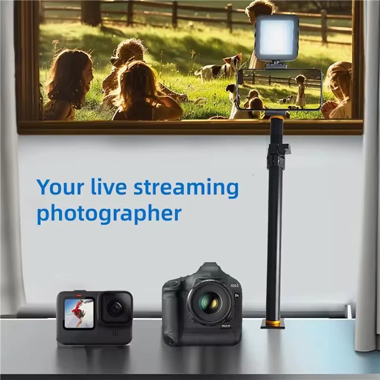 B040 Clip-On Camera Phone Live Streaming Stand en métal avec tige rétractable et interface à vis 1/4