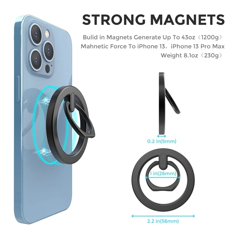 AHASTYLE WG82 Magnetic Phone Grip Compatible with MagSafe Zinc Alloy Phone Ring Holder Kickstand - Black